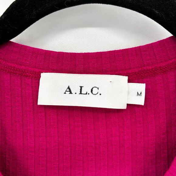 A.L.C. Pink Bea Ribbed Knit Stretch Bodycon Asymmetrical Hem Mini Dress Medium - Picture 8 of 10